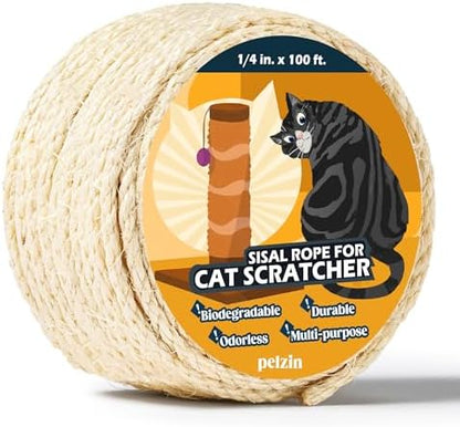 Natural Sisal Rope for Cat Scratcher and Scratching Post 1/4 Inch, 100 Feet by Brands
