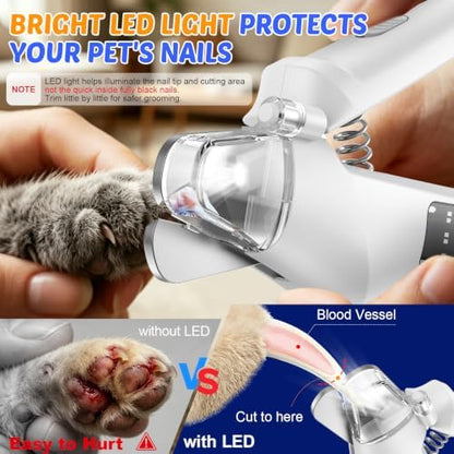 2-in-1 Dog Cat Nail Clippers and Grinder with Light: Electric LED Silent Quiet Pet Nail Claw Trimmers USB Rechargeable Safety Lock Small Large Dog - Image 4