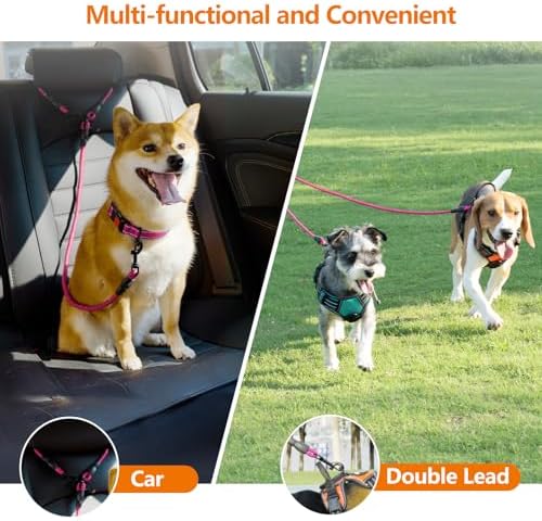 Taglory Double Dog Leash Coupler for Two Dogs, 1/3" Lightweight Dual Leash Extension for Small and Medium Dogs, No Tangle 360° Swivel, Reflective Rope, 30 Inch, Pink - Image 3