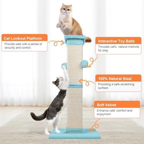 Cat Scratching Post 33 Inch Nature Sisal Cat Scratch Post for Indoor Cats, Large Cat Scratcher Protect Your Furniture, Cyan - Image 4
