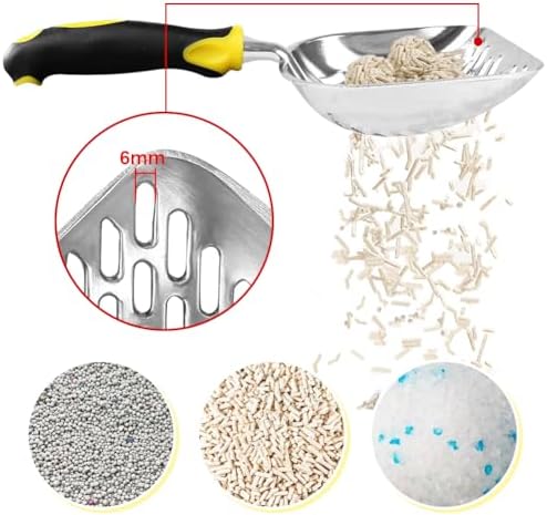 Cat Litter Scoop-Metal Cat Scooper-Long Handle Scoop,Cat Scooper-Poop Sifting-Mesh Shovel-Suitable for Cat Litter Box, (Yellow) - Image 3