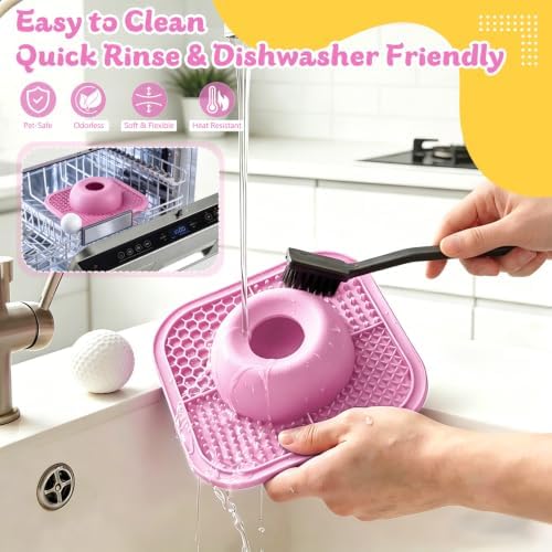 Slow Feeder Dog Bowls & Lick Mat for Liquid and Thick Treat, Anti-Slip Dog Lick Bowl with Interactive Rolling Ball, 5/6 Cup Pup Licking Toy for Large Medium Small Dogs and Cats Pink - Image 6