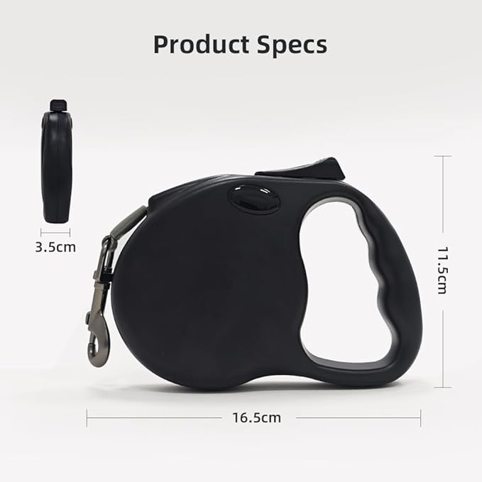 Retractable Dog Leash for Medium & Large Dogs up to 80 lbs, One-Handed Brake, 180kg Strong Nylon Tape, Tangle Free, Anti-Slip Handle (M & L Size) (Black, L-5M)