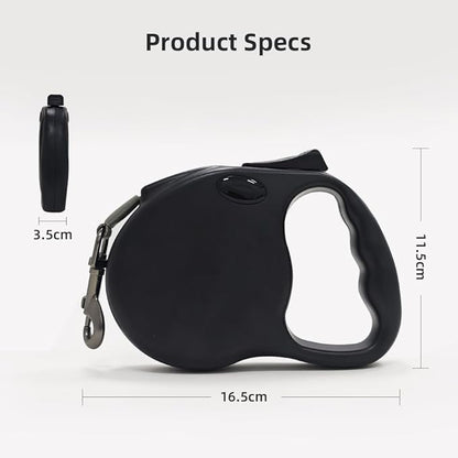 Retractable Dog Leash for Medium & Large Dogs up to 80 lbs, One-Handed Brake, 180kg Strong Nylon Tape, Tangle Free, Anti-Slip Handle (M & L Size) (Black, L-5M)