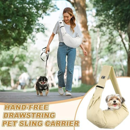 Dog Sling Carrier for Small Dogs and Cats Up to 16.5 Lbs, Soft Pouch Waterproof with Zipper Pocket Pet Cross Body Shoulder Bag, (Champagne, 1 Pcs) Intended for Outdoor/Travel - Image 4