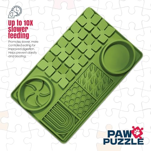 Palz&Co Paw Puzzle 2-in-1 Slow Feeder & Lick Mat - Large 15.75"x10.5" Green Non-Slip Silicone Mat for Dogs & Cats, Dry or Wet Food, Enrichment Puzzle Feeder, Dishwasher Safe - Image 3
