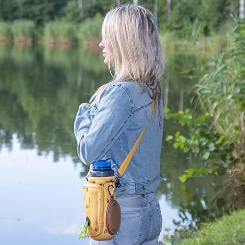 Made Easy Kit Water Bottle Carrier with Pocket for Dog Poop Waste Bags and Adjustable Padded Shoulder Strap (Tall & Large (40oz) with Bowl, Yellow, Paws & Hearts) - Image 4