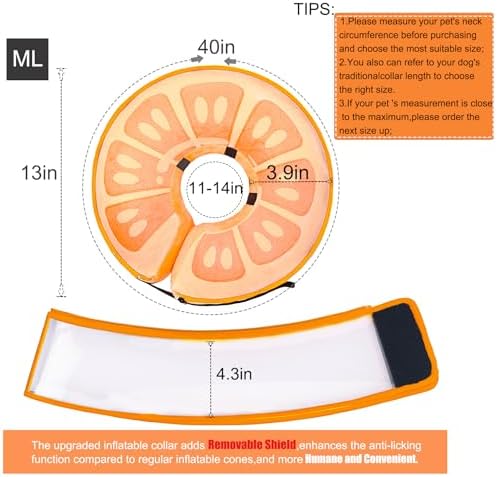 Inflatable Dog Cone Collar for Large Medium Small Dogs, Soft Dog Donut Collar Adjustable Recovery Cone for Pets After Surgery, Extra Enhanced Anti-Licking Guard Shield for Pets (ML, Orange) - Image 6