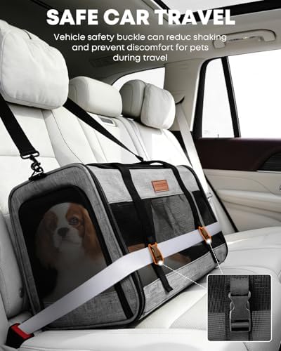 Foldable Cat Dog Carrier for Pets up to 15 Lb, Grey - Image 3