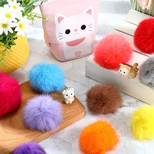 LEIFIDE 12 Pcs Real Rabbit Fur Ball Poms Cat Toys, Bright Color - Image 5