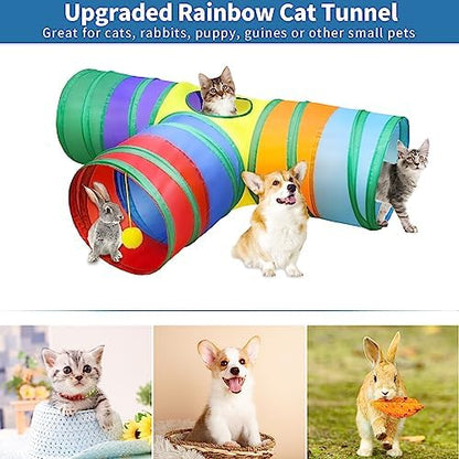 Malier Cat Toys Kitten Toys Set, Collapsible Cat Tunnels for Indoor Cats, Interactive Kitty Toys Cat Feather Toy Fluffy Mouse Crinkle Balls 3 Way Tube Tunnel Toys for Puppy Kitty Kitten - Image 3
