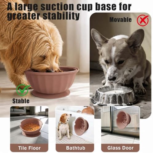2-in-1 Dog Lick Bowl, Silicone Lick Mat & Stainless, Suction Cup - Image 3