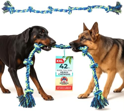Pacific Pups Products Giant Dog Tug of War Rope Toy, 42 inch, 6 Knots, Neon by PacificPupsProducts