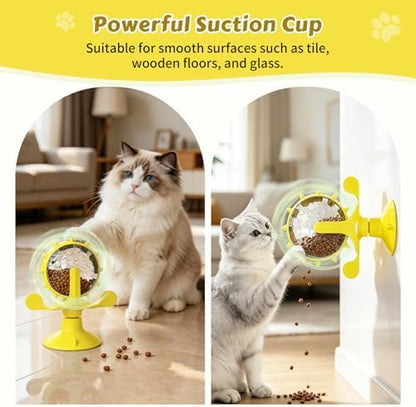 Cat Food Treat Dispenser Toy Interactive with 360°Rotating Windmill Suction Cup for Indoor Cats, Kittens & Small Dogs Slow Feeder Snack Exercise & Distribution Wheel Toy - Image 4