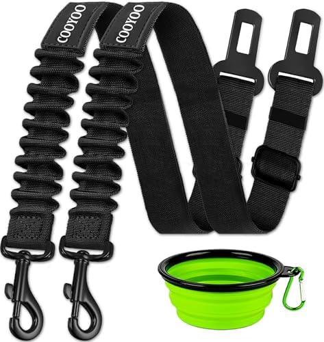 COOYOO Dog Seat Belt,3 Piece Set Retractable Dog Car Harness Adjustable Dog Seat Belt for Vehicle Nylon Pet Safety Seat Belts Heavy Duty & Elastic by COOYOO