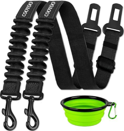 COOYOO Dog Seat Belt,3 Piece Set Retractable Dog Car Harness Adjustable Dog Seat Belt for Vehicle Nylon Pet Safety Seat Belts Heavy Duty & Elastic by COOYOO