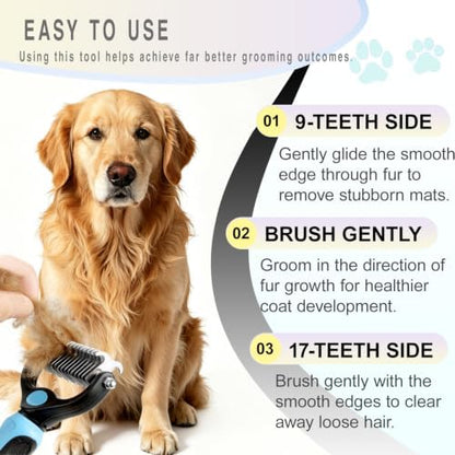 Dog Deshedding Rake for Shedding, Double-Sided Grooming Tool for Dogs & Cats, Gentle Skin-Friendly Pet Brush for Long and Short Hair Breeds, Removes Loose Hair and Keeps Coats Healthy (Brush) - Image 2
