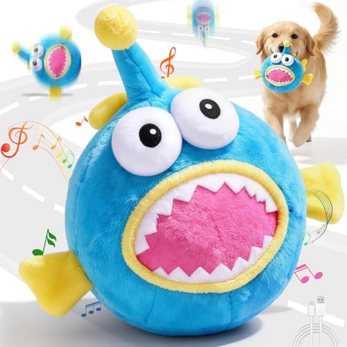 Interactive Moving Dog Toy, Bouncing Dog Toy with Squeaky (Lanternfish) by Hanarook