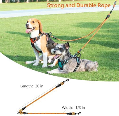 Taglory Double Dog Leash Coupler for Two Dogs, 1/3" Lightweight Dual Leash Extension for Small and Medium Dogs, No Tangle 360° Swivel, Reflective Rope, 30 Inch, Orange - Image 5