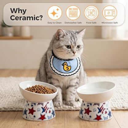 Ceramic Raised Cat Food Bowl, 15° Tilted Elevated Pet Bowl for Whisker & Neck Fatigue Relief, Dishwasher & Microwave Safe, Non-Slip Ergonomic Water Bowl for Cats & Dogs (White) - Image 3