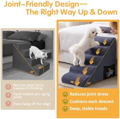 Topmart High Density Foam Dog Steps 5 Tiers, Extra Wide Deep Pet Steps - Image 2
