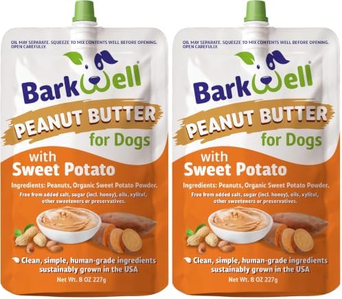 BarkWell Peanut Butter Squeeze - 8oz Pouch Sweet Potato All-Natural Dog Peanut Butter, Sourced and Made in The USA (Pack of 2) by BarkWellPet