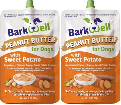 BarkWell Peanut Butter Squeeze - 8oz Pouch Sweet Potato All-Natural Dog Peanut Butter, Sourced and Made in The USA (Pack of 2) by BarkWellPet