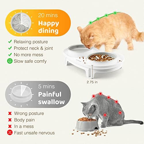 Elevated Cat Slow Feeder Bowl: Anti-Vomiting Bloat Stop Raised Food & Water Bowl for Kitten Healthy Eating - No-Spill/Non-Slip Shallow Puzzle Bowl for Puppy Small Dogs - Image 4
