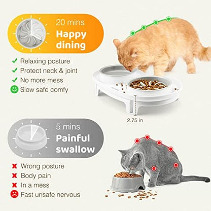 Elevated Cat Slow Feeder Bowl: Anti-Vomiting Bloat Stop Raised Food & Water Bowl for Kitten Healthy Eating - No-Spill/Non-Slip Shallow Puzzle Bowl for Puppy Small Dogs - Image 4