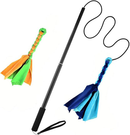 Interactive Dog Toys - Extendable Flirt Pole with 2pcs Fleece Lure Tugs for Dog Outdoor Entertainment, Train and Exercise, New Blue