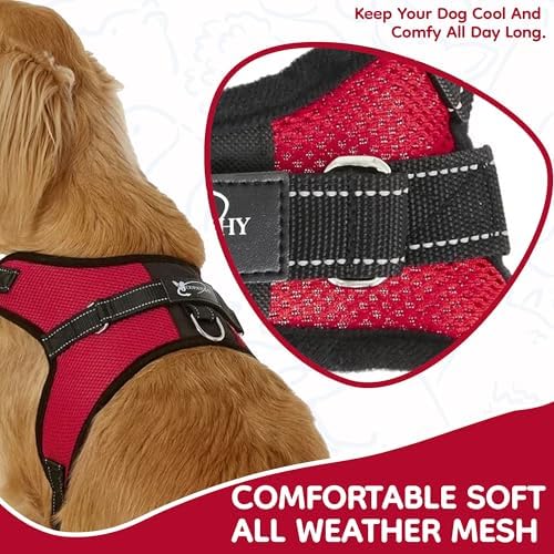 No Pull Reflective Adjustable Dog Harness with Handle- Comfortable Soft All Weather Mesh, Easy On Puppy Harness for Small Medium and Large Dogs (Red) X-Large - Image 3