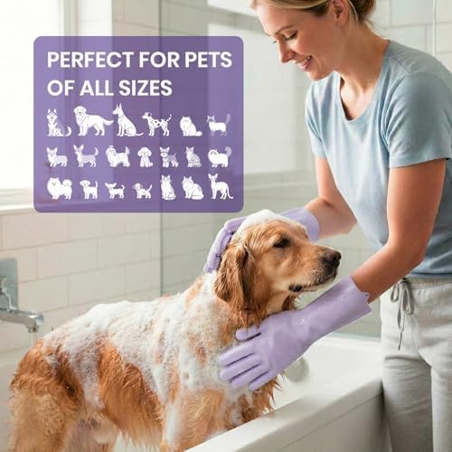Silicone Pet Grooming Gloves Dog Washing Gloves for Bathing, 1 Pair Purple - Image 5