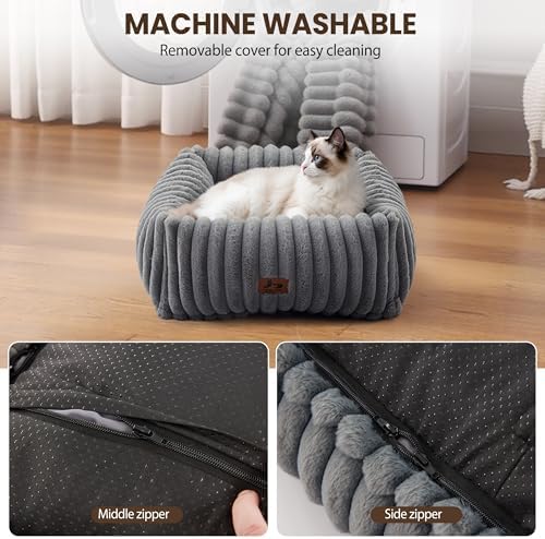 Cute Dog Bed for Small Dogs & Cats,Washable Fluffy Cat Beds for Indoor Cats, Rectangle Orthopedic Memory Foam Puppy Beds with Anti-Slip Bottom, 20 x19 x 7 Inches, Grey (20x19x6 inches) - Image 4