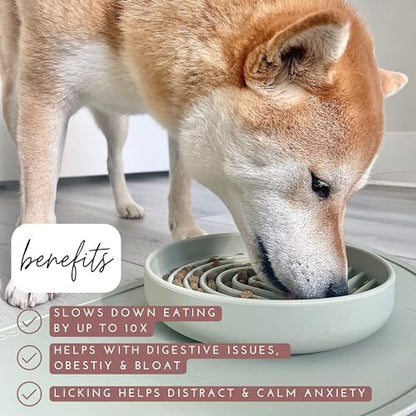 Slow Feeder Dog Bowl - Silicone Dog Bowl, Medium, 7.5" x 1.5" - Tan - Image 3