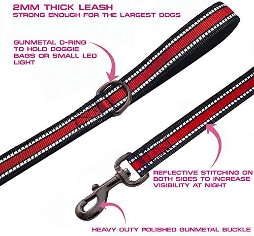 JSXD 5 FT Heavy Duty Double Handle Dog Leash with Comfortable Padded and Reflective Rope, Suitable for Small, Medium, Large Dogs (Wide-Red) - Image 3