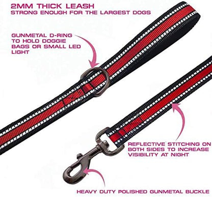JSXD 5 FT Heavy Duty Double Handle Dog Leash with Comfortable Padded and Reflective Rope, Suitable for Small, Medium, Large Dogs (Wide-Red) - Image 3