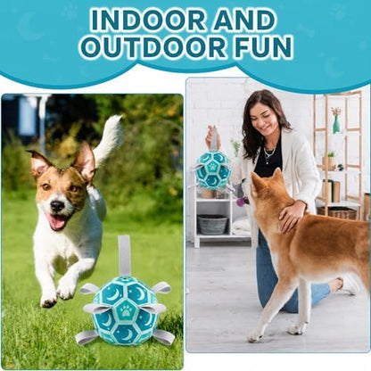 Dog Soccer Ball with Straps, 7.25 Inch Herding Dog Ball Toys Dog Birthday Toy, Balls for 30-90lbs Dogs, Outdoor Dog Toy for Medium Large Puppy, Interactive Toy for Tug, Water Toy Ball,Blue - Image 4