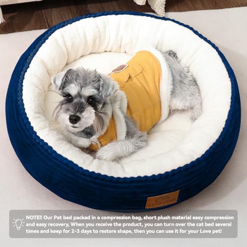 Zerbuger 23in Navy Blue Round Dog Bed Sofa for Dogs Cats, Machine Washable - Image 5