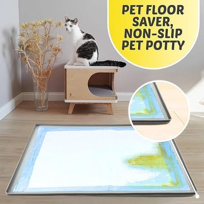 TidyFriend Dog Pad Holder Tray for 36 x 36 Inches Training Pads - Silicon Wee Wee Holder, No Spill Pee Tray for Dogs - Easy to Clean and Store Perfect for Dog Potty (Light Grey)