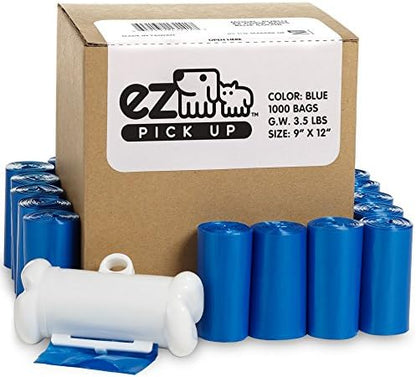 EZ Pick Up - 1000 Count Pet Dog Waste Bags, with Dispenser, Blue 9"x12", 50 Rolls, 1000 Poop Bags