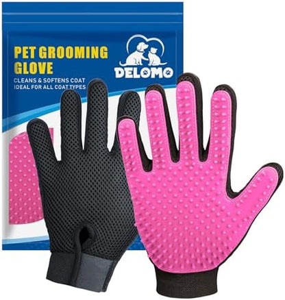 Pet Hair Removal Glove with 255 Silicone Tips for Dogs & Cats, 1 Pair Pink by DELOMO