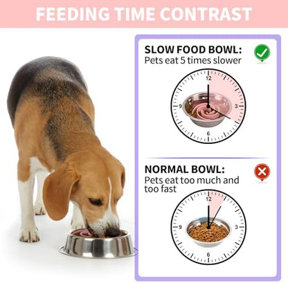 Slow Feeder Dog Bowls Insert, Bestalk Soft Silicone Slow Eating Feeder Insert with Suction Cups for Small, Medium and Large Dogs, Fit into Basic and Elevated Dog Bowls, Pink - Image 2