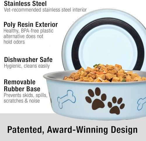 Loving Pets Bella Dog Bowls- Stainless Steel Dog & Cat Bowls - Spill Proof Dog Food Bowl, Cat Bowl, Puppy Essentials & Pet Supplies Great for Home & Travel (Medium 20-35 lbs, Murano Blue) - Image 2