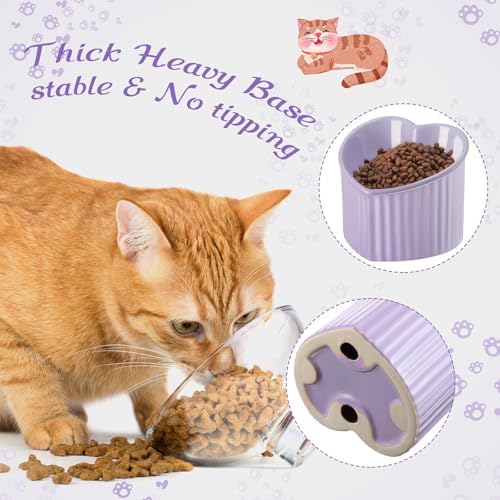 Mumufy 2 Pcs Ceramic Elevated Cat Bowls Tilted Elevated Raised Pet Bowls Anti Vomit Cat Dish for Indoor Stress Free Water Dish Feeder for Puppies, Heart Shaped (Purple) - Image 5