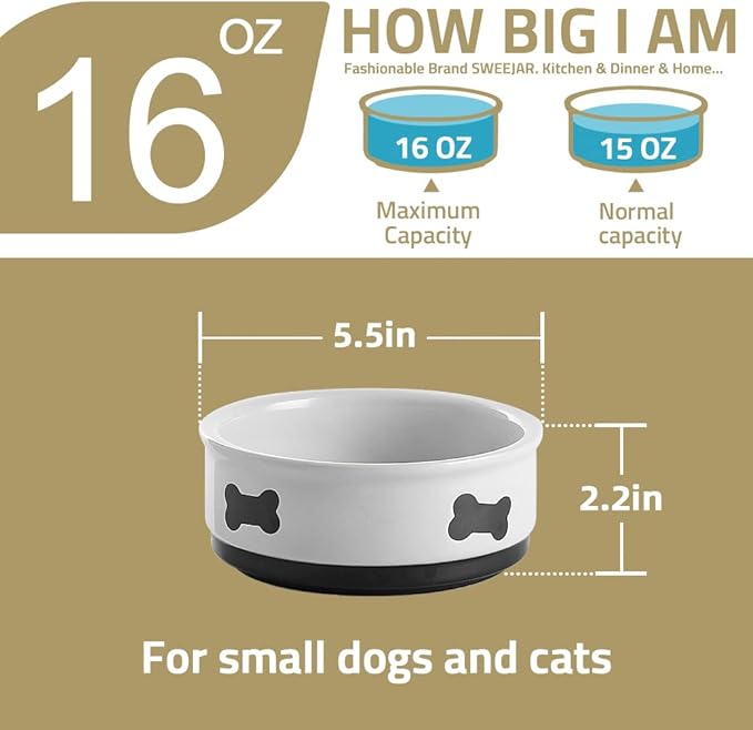 Sweejar Ceramic Dog Bowls with Bone Pattern, Dog Food Dish for Medium Dogs, Porcelain Pet Bowl for Water 35 Fl Oz (Purple)