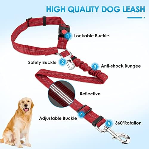 SlowTon Dog Seat Belt for Car, 2 Pack Dog Car Harness Seatbelt with Bungee - Image 5
