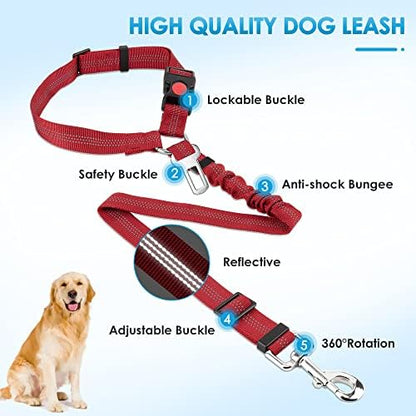 SlowTon Dog Seat Belt for Car, 2 Pack Dog Car Harness Seatbelt with Bungee - Image 5