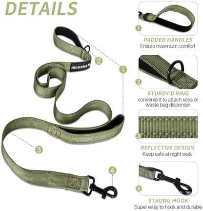 Reflective Dog Leash with Double Handle, Dog Leash 6 FT Long, Supports Medium, and Large Dogs, Heavy Duty for Walking, Running, and Training, Green - Image 2