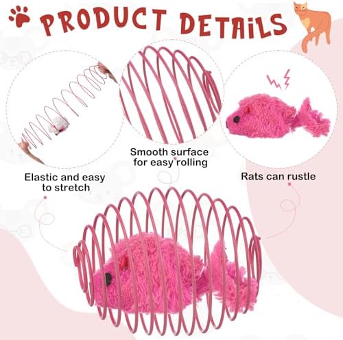Jecery 5 Pcs Cat Toys Spring,Mouse,Pink - Image 3