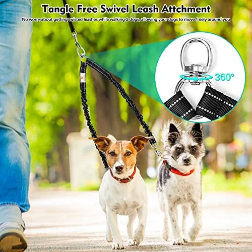 2 Dog Leash, 360° Swivel No Tangle Double Dog Walking & Training Leash, Comfortable Shock Absorbing Reflective Bungee Lead Walk 2 Dogs with Ease - Image 3